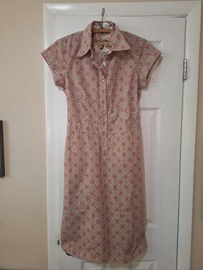 Robert Graham Geometric Printed Colard Shirt Dress Midi Dress w/ Pockets Size M